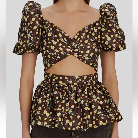 Autumn Adeigbo Bridgette Floral Cut-Out Preplum Blouse Size 10 - Picture 1 of 11